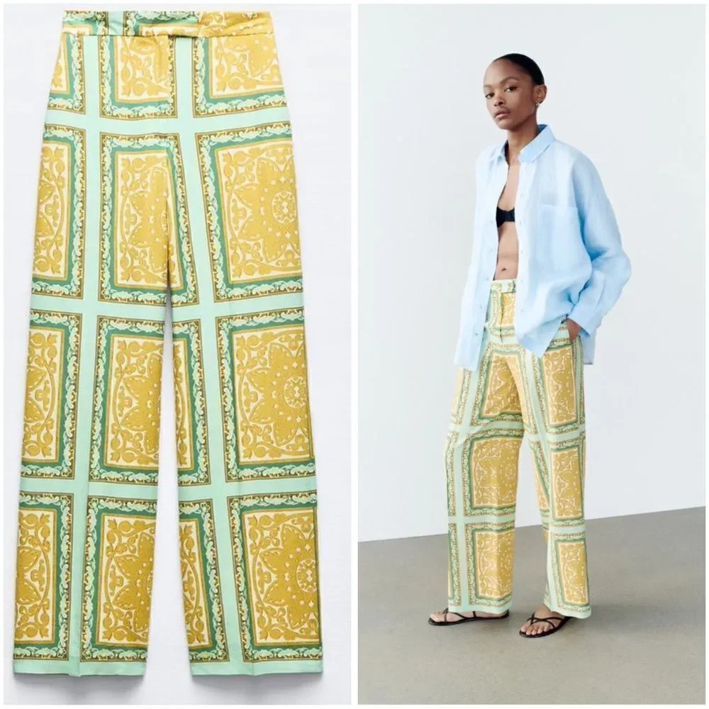 ZARA LINEN BLEND PRINTED PANTS